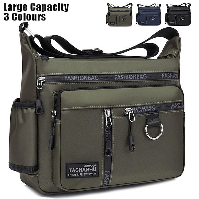 aqhqof1697708082103 Men's Black Multi-pocket Nylon Crossbody Messenger Bag – - Image 1
