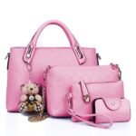 Women's 4-Piece Blue Handbag Set with Teddy Bear Charm - - Image 10