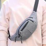 Unisex Multi-Pocket Canvas Crossbody Waist Bag, Adjustable Belt - Image 8