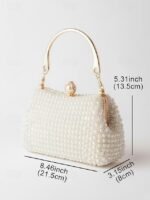 Women's Pearl Beaded Evening Clutch Bag with Gold Handle, - Image 11