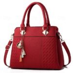 Women's Faux Leather Handbag with Tassel Charm and Textured