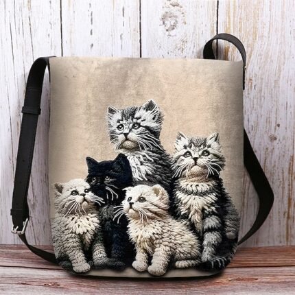 Women's Black Cat Print Crossbody Bag – Stylish Casual