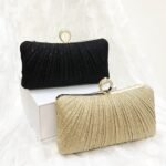 Elegant Gold Glitter Evening Clutch Bag with Rhinestone Ring - Image 4