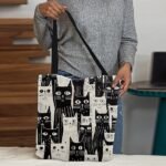 Colorful Large Capacity Tote Bags with Abstract Cat Art Designs - Image 2