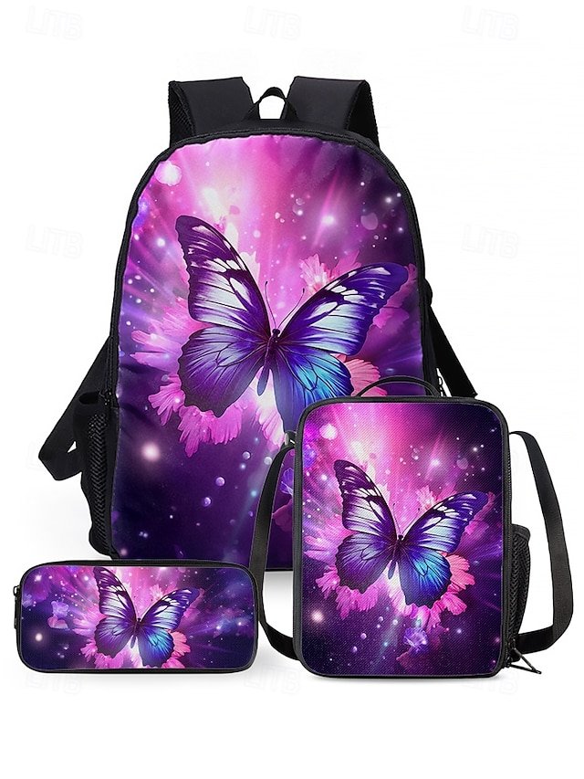 zyxoet1748252934424 Girls Butterfly Print School Backpack 3-Piece Set with Insulated - Image 1
